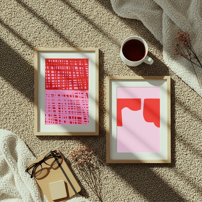 Poster Retro Red and Pink Abstract Grid  (Criador carregado)