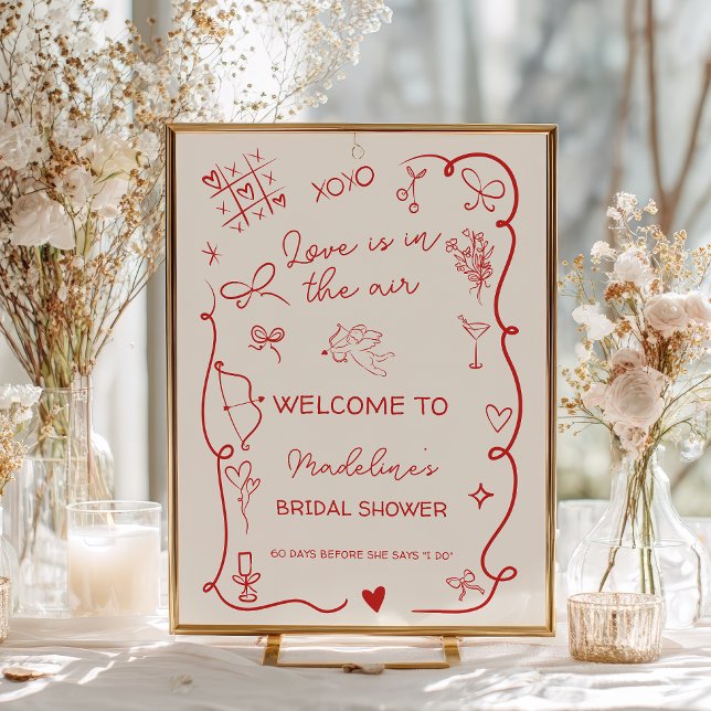 Poster Retro Red Love in the air welcome bridal shower (Retro Red Love in the air welcome bridal shower Poster)