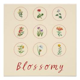 Póster Retro Red Vintage Hibiscus e Lily Blossom