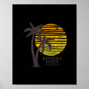 Poster Retro Riviera Maya México Pôr do Sol Praia Masculi