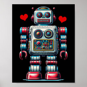Poster Retro Robot Heart Valentine Day Kids Toddler Vinta