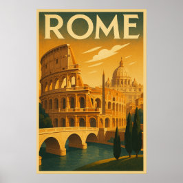 Poster Retro Roma, Itália, Estilo de Deco de Arte Vintage