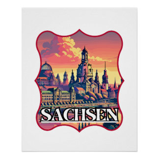 Póster Retro Sachsen Skyline