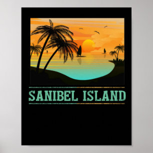 Poster Retro Sanibel Island Florida Tropical Sunset Beach