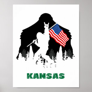 Poster Retro Sasquatch Kansas Usa Bandeira Bigfoot Caminh