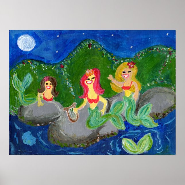 Poster Retro Sereia Grotto Folk Art (Frente)