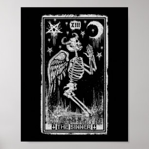 Poster Retro Skeleton Kneeling A Placa De Tarot Do Sinner