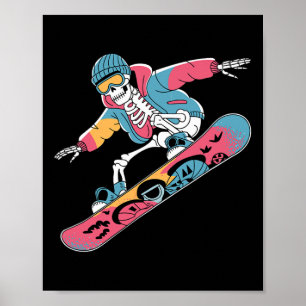 Poster Retro Skeleton Snowboard Para Lov Esportivo Extrem