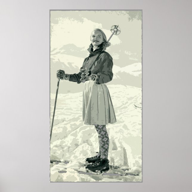 POSTER RETRO SKI GIRL SPORT (Frente)