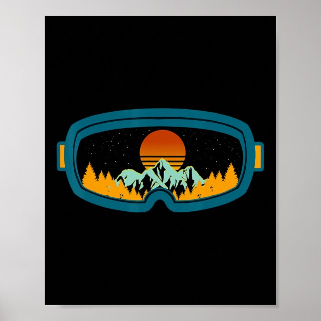Poster Retro Ski Goggles Esqui Snowboard Mar de inverno (Frente)