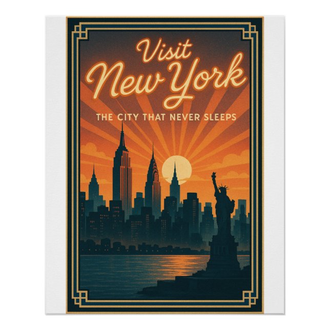 Póster Retro Skyline de Nova York (Frente)