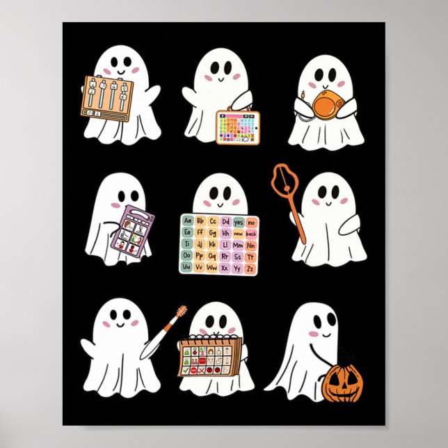 Poster Retro Slp Ghost Halloween Terapia De Fala Autumn F (Frente)