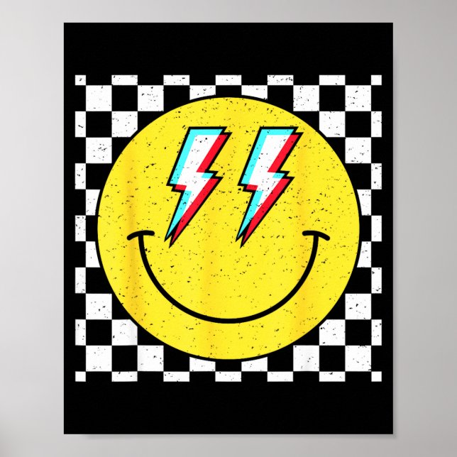 Poster Retro Smile Face Checkered Pattern Preppy Happy Fa (Frente)