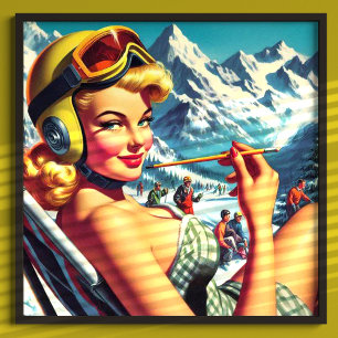 Poster Retro Snowboard Girl