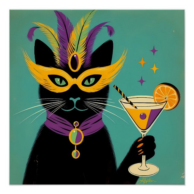 Póster Retro Sofisticados É Hora do Martini de Mardi Gras (Frente)
