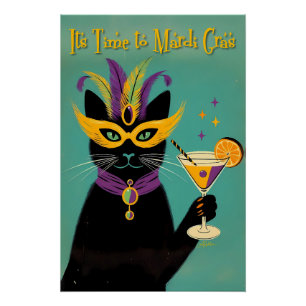 Póster Retro Sofisticados É Hora do Martini de Mardi Gras