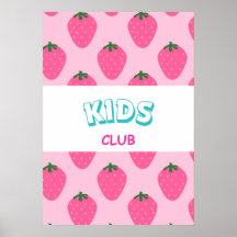 Retro Strawberry Kids Club Wall Art Nursery Decor