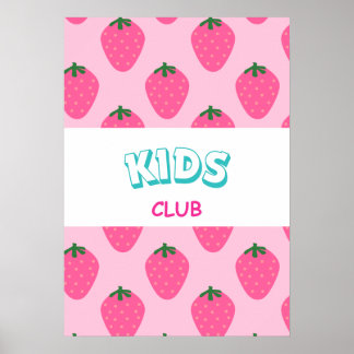 Poster Retro Strawberry Kids Club Wall Art Nursery Decor