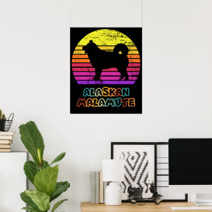 Poster Retro Sunset Alaskan Malamute