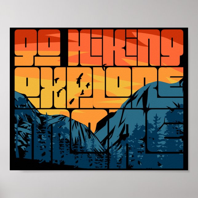 Poster Retro Sunset Landscape Hiking Adventure Explorar (Frente)