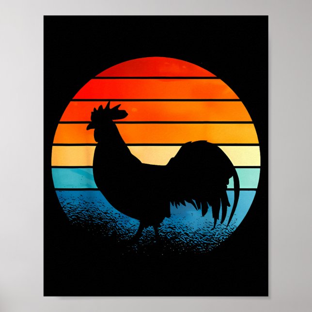 Poster Retro Sunset Rooster Chicken Lover  (Frente)