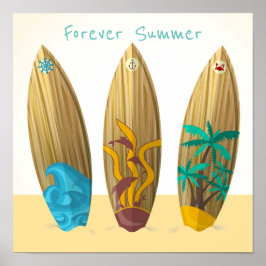Poster Retro Surfboards Forever Summer Sand de Surf Sun