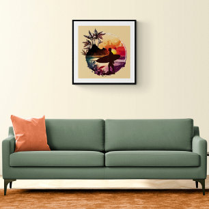 Poster Retro Surfer Sunset Beach
