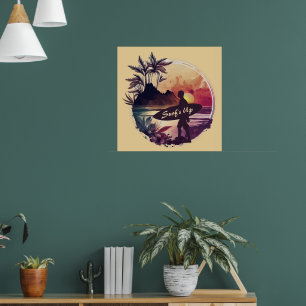 Poster Retro Surfer Sunset Beach