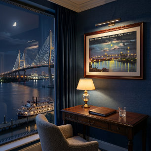 Poster Retro Talmadge Bridge Night Savannah GA