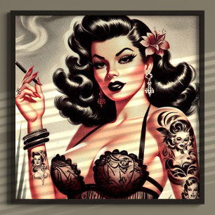 Poster Retro Tatto Gótico Girl