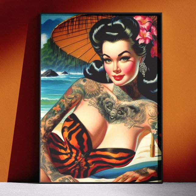Póster Retro Tattoo Beach Pin-up (Criador carregado)