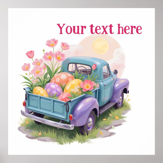 Poster Retro Teal & Purple Truck with Easter Eggs (Frente)