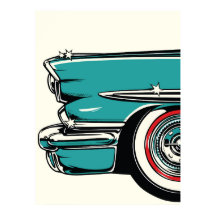Retro Teal Sports Car Front Pop Art Illustration