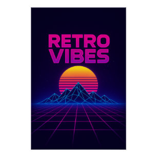 Póster Retro Tech Vibes Neon Synthwave Design Poster