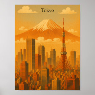 Poster Retro Tokyo Trabalho de arte Vintage Japan Citysca