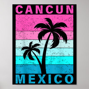 Poster Retro Tropical Sunset Cancun Beach Mexico Summer V