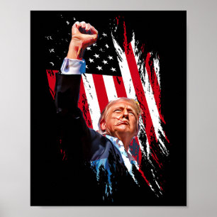 Poster Retro Trump Fist Pump Sinalizador Dos Eua Mega Ele