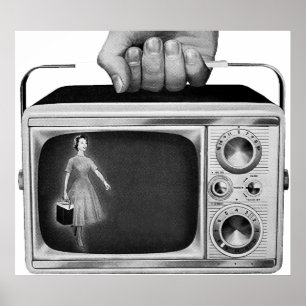 Poster Retrô TV Portátil dos Anos 1950 Meados do Século