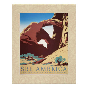 Póster Retro Veja a América Western Cowboys Deserto Arco