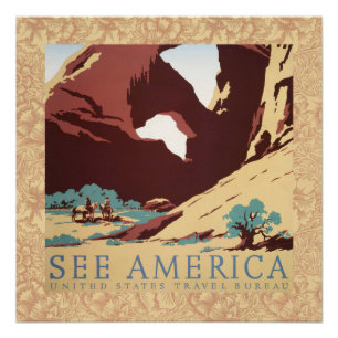 Póster Retro Veja a América Western Cowboys Deserto Arco