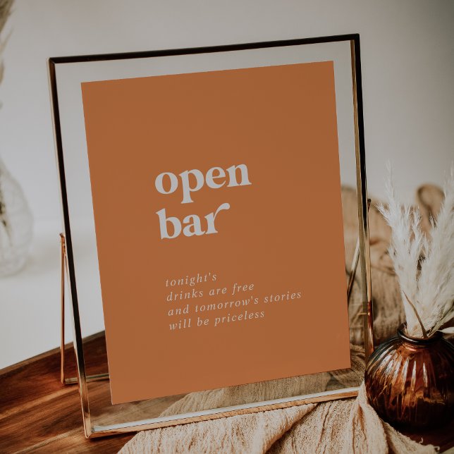 Poster Retro Verão | Sinal de Bar Aberto Orange Wedding (Criador carregado)
