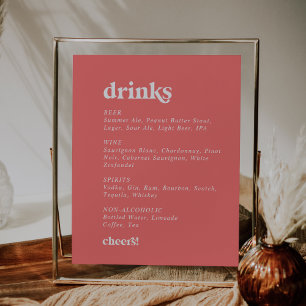 Poster Retro Verão Sinal de menu Bebidas Nuptivas Rosa
