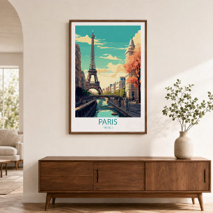 Poster Retro Viagem Paris França Destino Wall Art