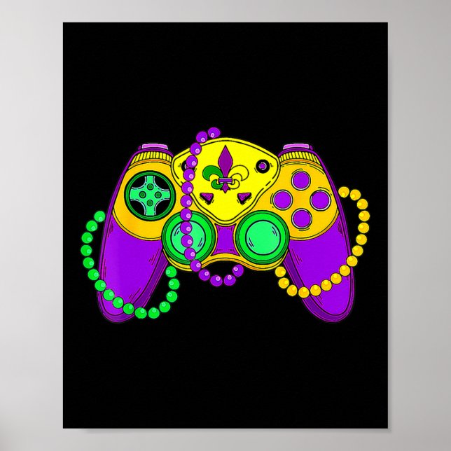Poster Retro Video Game Controller Hat Mardi Gras Gaming (Frente)