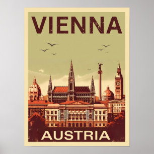 Poster Retro Viena cidade Áustria - presentes no horizont
