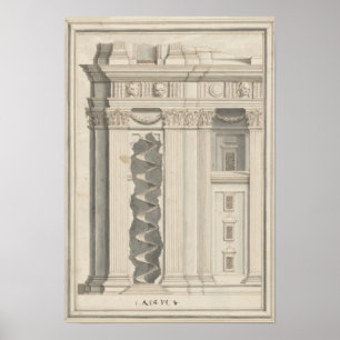 Poster Retro Vintage Architectural Drawing Roman Columns
