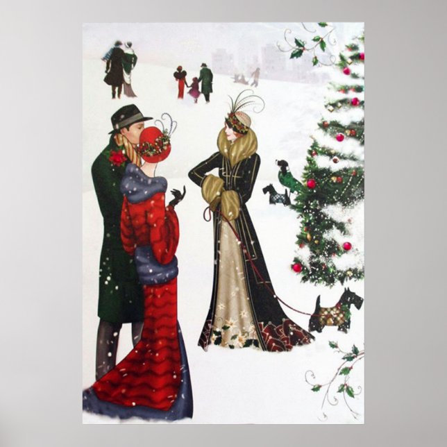 Poster Retro vintage art deco pessoas de Natal (Frente)