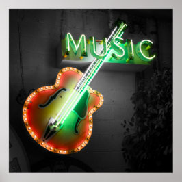 Poster Retro Vintage Bass Guitar Music Neon Sign in Green