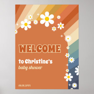 Poster Retro Vintage Bem-Vindo Rainbow Daisy