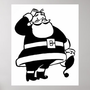 Póster Retro Vintage Black & White Christmas Papai Noel